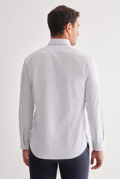 Beyaz Yarım İtalyan Yaka Uzun Kol Cepsiz  Slimfit Fit Classic Gömlek 1004255162 - 5