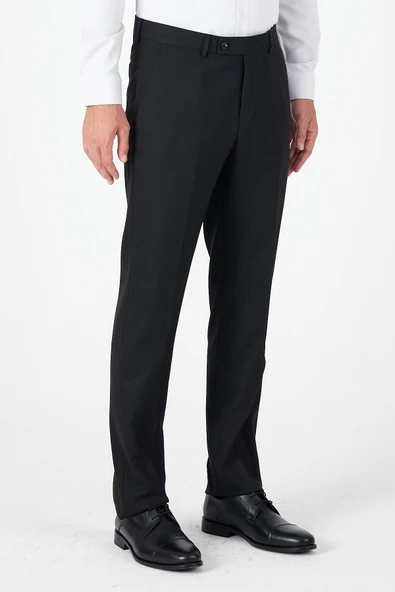 Siyah Yan Cep Açık Paça Düz Comfort Fit Esnek Pantolon 1003250914 - Resim 4