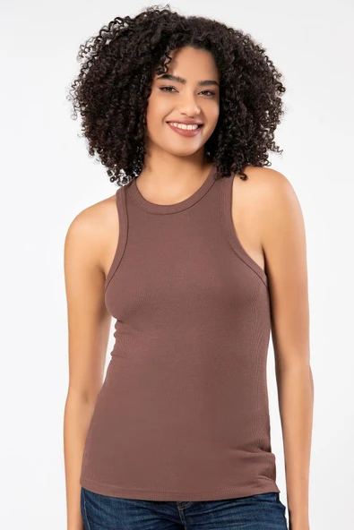ERDEM İÇ GİYİM Weweus Kahve Viskon Kaşkorse Halter Yaka Yumuşak Dokulu Atlet Body Tişört 2107 - Resim 5