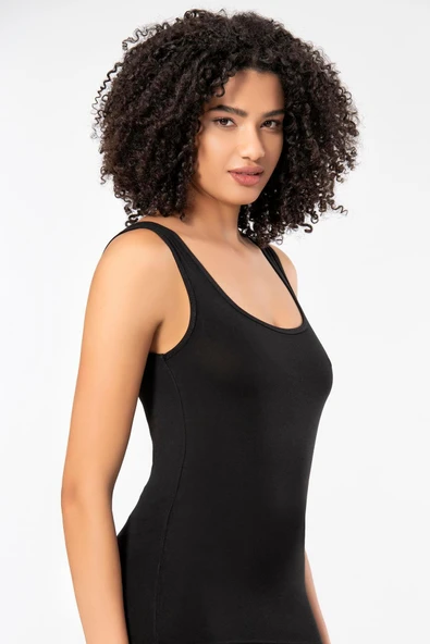 Weweus Siyah Micro Modal Premium Kadın Atlet Tshirt Body 2110 - 8