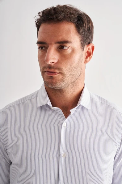 Beyaz Yarım İtalyan Yaka Uzun Kol Cepsiz  Slimfit Fit Classic Gömlek 1004255162 - 4