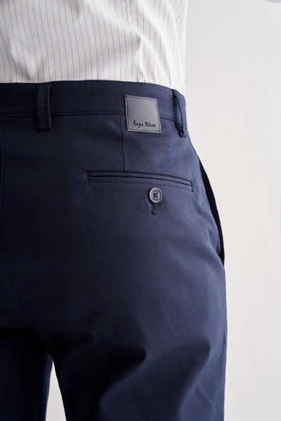 Lacivert Yan Cep Düz Paça Pamuklu Comfort Fit Chino Casual Pantolon 1003255167 - Resim 5