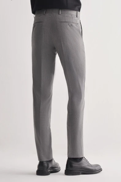 Füme Yan Cep Açık Paça Kendinden Desenli Slim Fit  Pantolon 1003255152 - Resim 4