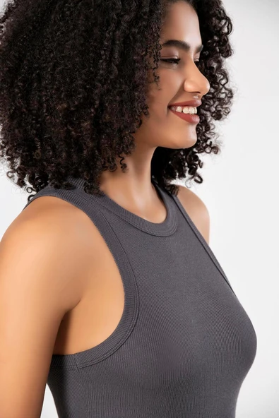ERDEM İÇ GİYİM Weweus Antrasit Viskon Kaşkorse Halter Yaka Yumuşak Dokulu Atlet Body Tişört 2107 - Resim 7