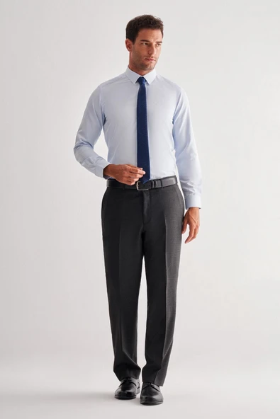 Mavi Sert Yaka Uzun Kol Slim Fit Pamuklu Gömlek 1004255175 - Resim 2