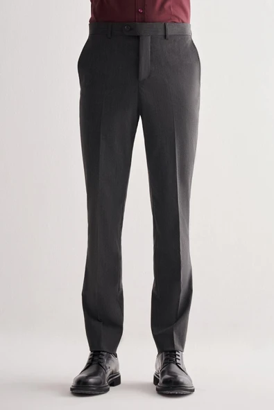 Koyu Antrasit Yan Cep Açık Paça Kendinden Desenli Slim Fit  Pantolon 1003255152 ürün görseli