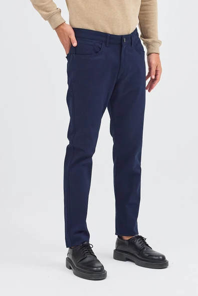 Koyu Lacivert 5 Cep  Düz Paça Pamuklu Slim Fit 5 Cep Casual Pantolon 1003255154 - Resim 5