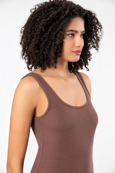 ERDEM İÇ GİYİM Erdem Weweus Kahve Viskon Kaşkorse Yumuşak Dokulu Atlet Body Tişört 2106 - Resim 4