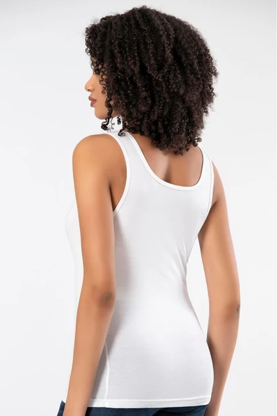 Weweus Beyaz Micro Modal Premium Kadın Atlet Tshirt Body 2110 - 5