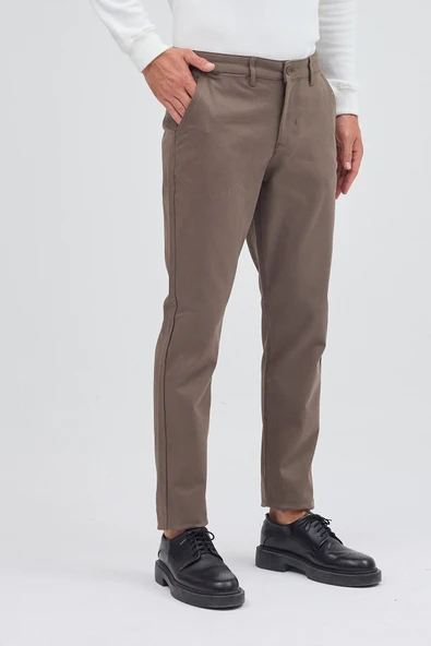 Haki Yan Cep Düz Paça Pamuklu Slim Fit Chino Casual Pantolon 1003255155 - Resim 5