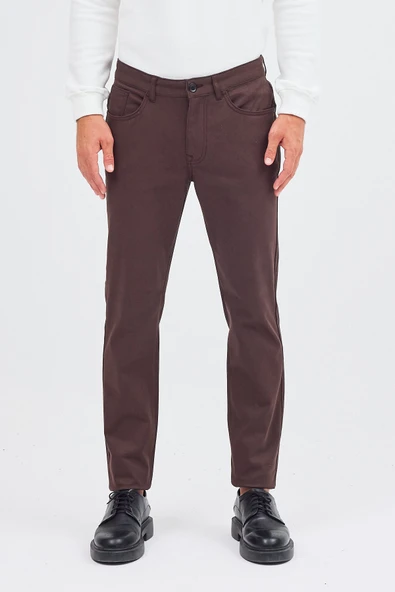 Sütlü Kahverengi 5 Cep  Düz Paça Pamuklu Slim Fit 5 Cep Casual Pantolon 1003255154 - Resim 2