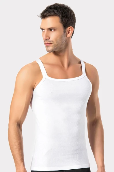 ERDEM İÇ GİYİM Erdem Beyaz Ince Askılı Erkek Kaşkorse Atlet 1117 - Resim 5