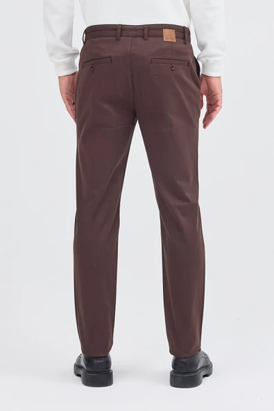 Sütlü Kahverengi Yan Cep Düz Paça Pamuklu Slim Fit Chino Casual Pantolon 1003255155 - Resim 8