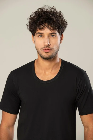 ERDEM İÇ GİYİM Erdem Siyah Penye O Yaka Tişört 1150 - Resim 3