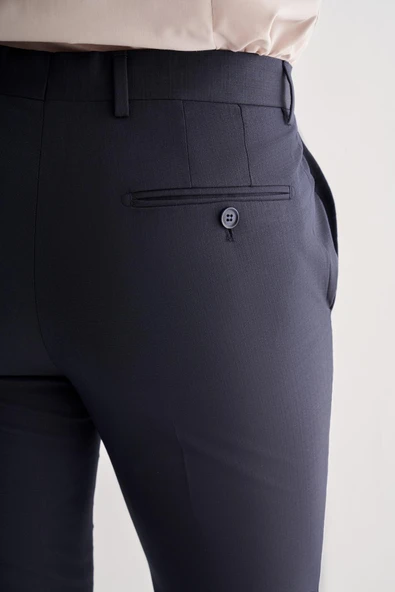 Lacivert Yan Cep Açık Paça Kendinden Desenli Slim Fit  Pantolon 1003255152 - Resim 5