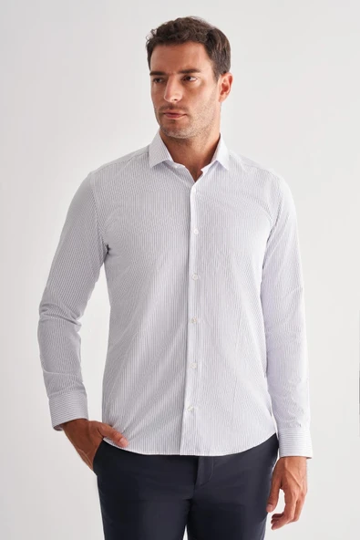 Beyaz Yarım İtalyan Yaka Uzun Kol Cepsiz  Slimfit Fit Classic Gömlek 1004255162 - 3