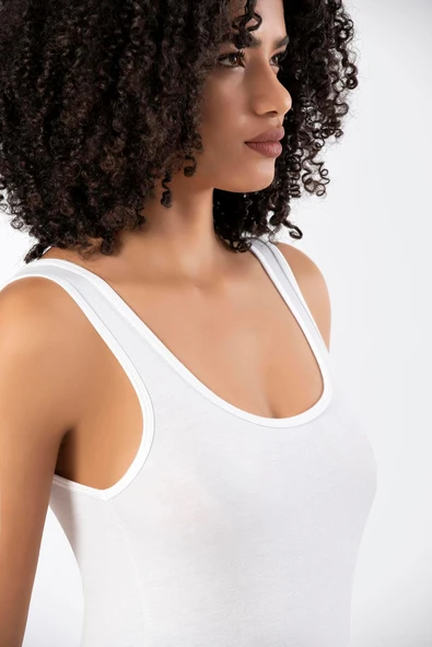 Weweus Beyaz Micro Modal Premium Kadın Atlet Tshirt Body 2110 - 1