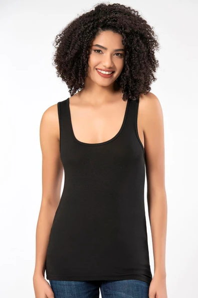 Weweus Siyah Micro Modal Premium Kadın Atlet Tshirt Body 2110 - 5