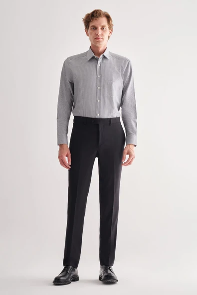 Siyah Yan Cep Açık Paça Kendinden Desenli Slim Fit Esnek Pantolon 1003255151 - Resim 2