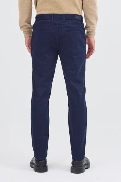 Koyu Lacivert 5 Cep  Düz Paça Pamuklu Slim Fit 5 Cep Casual Pantolon 1003255154 - Resim 4