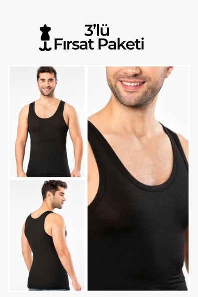 Weweus Siyah 3'lü Micro Modal Premium Erkek Atlet 11333 ürün görseli