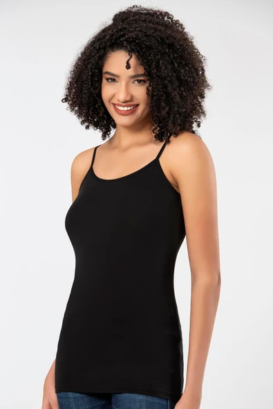 ERDEM İÇ GİYİM Weweus Siyah Süper Ince Doğal Bambu Lüks Ip Askılı Atlet Tshirt Body 2310 - Resim 6