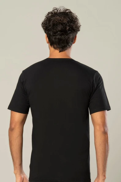 ERDEM İÇ GİYİM Erdem Siyah Penye O Yaka Tişört 1150 - Resim 2