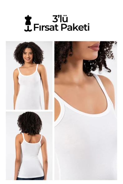 ERDEM İÇ GİYİM Weweus 3'lü Beyaz Süper Ince Doğal Bambu Lüks Askılı Atlet Tshirt Body 231203bmb - 1
