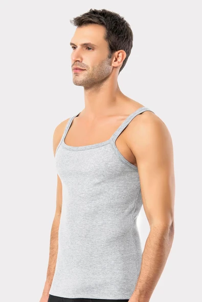 ERDEM İÇ GİYİM Erdem Gri Ince Askılı Erkek Kaşkorse Atlet 1117 - Resim 5