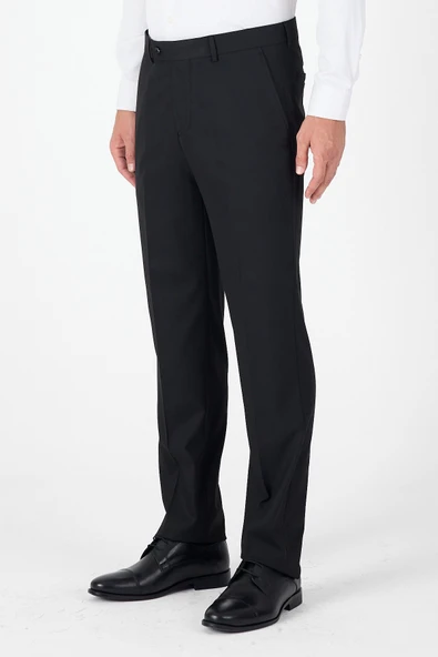 Siyah Yan Cep Açık Paça Düz Comfort Fit Esnek Pantolon 1003250914 - Resim 2