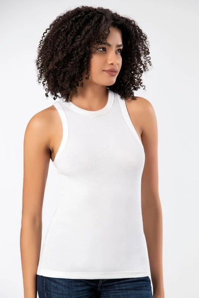 ERDEM İÇ GİYİM Weweus Beyaz Viskon Kaşkorse Halter Yaka Yumuşak Dokulu Atlet Body Tişört 2107 - Resim 4