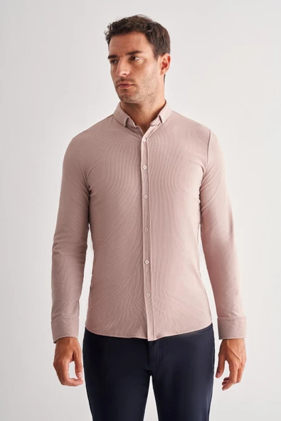 Koyu Kahverengi Smart Düğmeli Yaka Uzun Kol Cepsiz Slim Fit Casual Gömlek 1004255165 ürün görseli