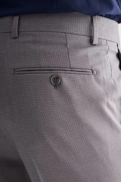 Gri Yan Cep Açık Paça Kendinden Desenli Slim Fit Esnek Pantolon 1003255151 - Resim 5