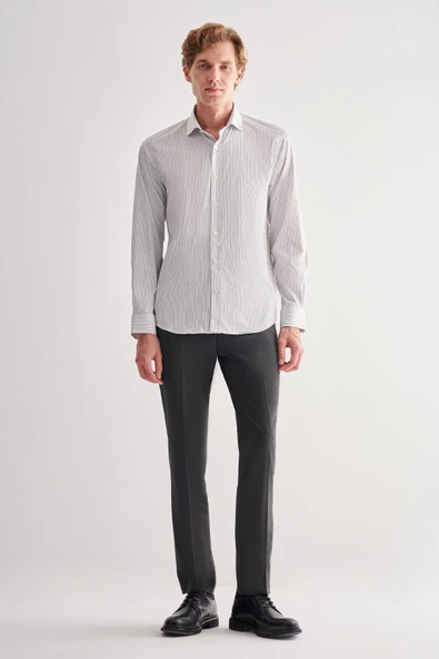 Beyaz Yarım İtalyan Yaka Uzun Kol Cepsiz Slim Fit Cls Gömlek 1004255174 - Resim 2