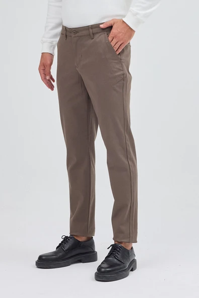Haki Yan Cep Düz Paça Pamuklu Slim Fit Chino Casual Pantolon 1003255155 - Resim 3