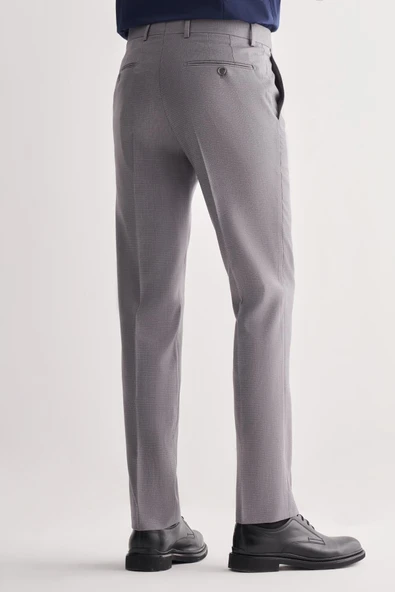 Gri Yan Cep Açık Paça Kendinden Desenli Slim Fit Esnek Pantolon 1003255151 - Resim 4