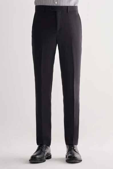 Siyah Yan Cep Açık Paça Kendinden Desenli Slim Fit Esnek Pantolon 1003255151 ürün görseli