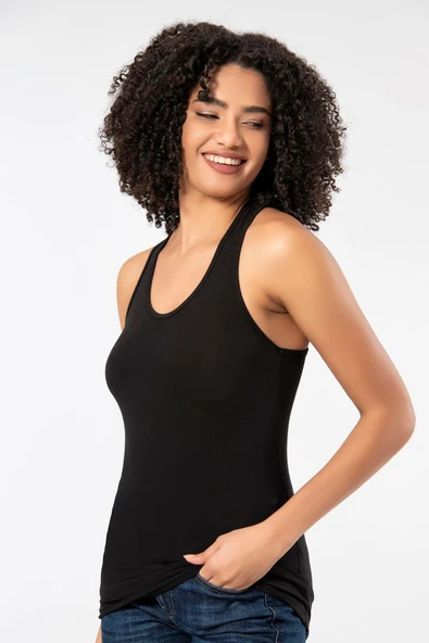 ERDEM İÇ GİYİM Weweus Siyah Süper Ince Doğal Bambu Lüks Sporcu Atlet Tshirt Body 2313 - Resim 5