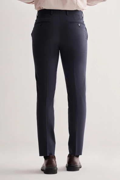 Lacivert Yan Cep Açık Paça Kendinden Desenli Slim Fit  Pantolon 1003255152 - Resim 4