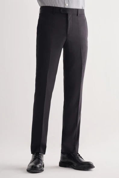 Siyah Yan Cep Açık Paça Kendinden Desenli Slim Fit Esnek Pantolon 1003255151 - Resim 3