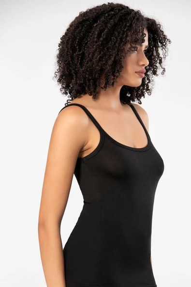 ERDEM İÇ GİYİM Weweus Siyah Süper Ince Doğal Bambu Lüks Askılı Atlet Tshirt Body 2312 - Resim 5