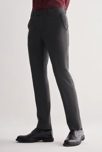 Koyu Antrasit Yan Cep Açık Paça Kendinden Desenli Slim Fit  Pantolon 1003255152 - Resim 3