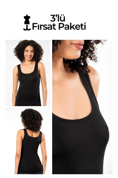 ERDEM İÇ GİYİM Weweus 3'lü Siyah Süper Ince Doğal Bambu Lüks Atlet Tshirt Body 2311 - 1