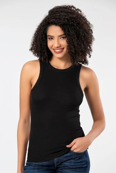 ERDEM İÇ GİYİM Weweus Siyah Viskon Kaşkorse Halter Yaka Yumuşak Dokulu Atlet Body Tişört 2107 - Resim 4