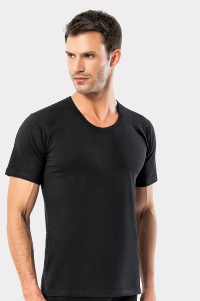 ERDEM İÇ GİYİM Erdem Siyah Penye O Yaka Tişört 1150 - Resim 5