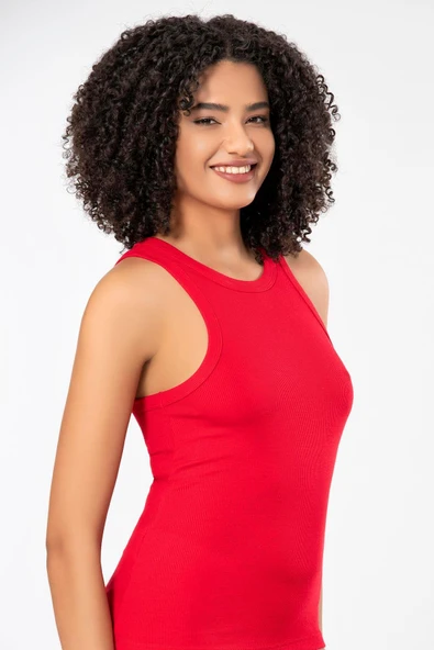 ERDEM İÇ GİYİM Weweus Kırmızı Viskon Kaşkorse Halter Yaka Yumuşak Dokulu Atlet Body Tişört 2107 - Resim 4