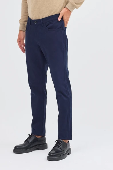 Koyu Lacivert 5 Cep  Düz Paça Pamuklu Slim Fit 5 Cep Casual Pantolon 1003255154 - Resim 3