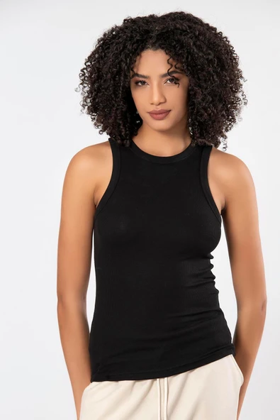 ERDEM İÇ GİYİM Weweus Siyah Viskon Kaşkorse Halter Yaka Yumuşak Dokulu Atlet Body Tişört 2107 - Resim 3