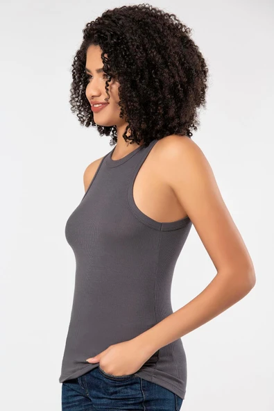 ERDEM İÇ GİYİM Weweus Antrasit Viskon Kaşkorse Halter Yaka Yumuşak Dokulu Atlet Body Tişört 2107 - Resim 5
