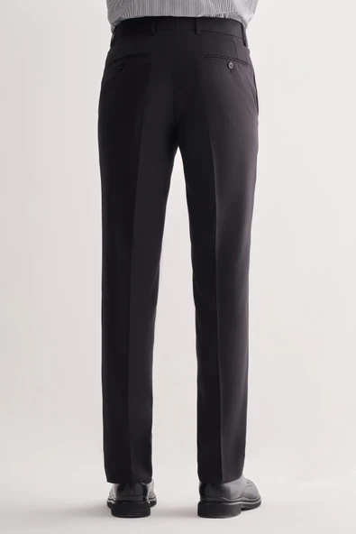 Siyah Yan Cep Açık Paça Kendinden Desenli Slim Fit Esnek Pantolon 1003255151 - Resim 4